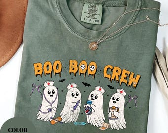 Camiseta de enfermera de Halloween con colores cómodos: Boo Boo Crew Ghost Tee