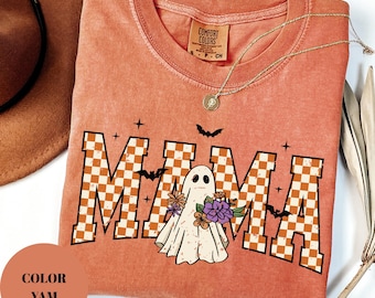 Camiseta de Mamá Espeluznante de Comfort Colors: Camiseta de Halloween vintage