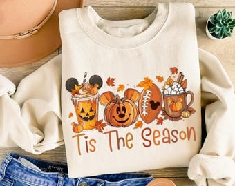 Maglione Disney "Tis The Season", maglietta Disney, maglietta autunnale Disney, maglietta autunnale, maglietta zucca Disney, maglietta autunnale di Topolino, maglietta stagione zucca