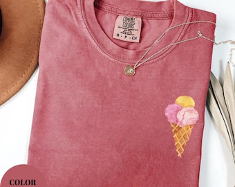 Komfort Farben Eistüte Shirt, Eis Shirt, süßes Aquarell Eis T-Shirt, Dessert Shirt, Geburtstag Shirt, Damen Sommer T-Shirt