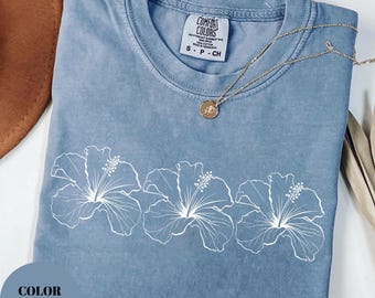 Comfort Colors®Hibiscus Flower Shirt,Tropical Floral T-Shirt,Hawaii Vacation Beach Tee,Summer Vibes Shirt for Women,Coastal Tee,Summer Shirt