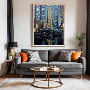 Luxury Car Cityscape Oil Painting: Original Art, Unstretched Canvas