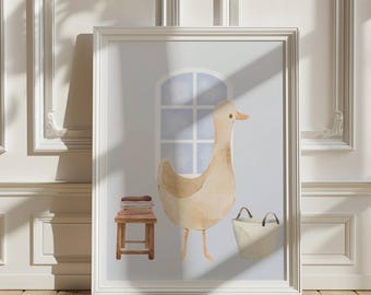 Silly Goose Print, Silly Goose Wall Art Print, Funny Goose Laundry Room Decor, Nursery Decor, Farm Animal, Watercolor Goose Printable