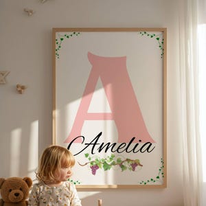 Custom Floral Initial Nursery Art: Boho Watercolor Name Print (Digital Download