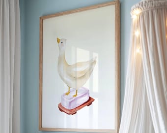 Silly Goose Art Cute Goose Poster Bathroom Decor Farm Animal Printable (Digital Download)
