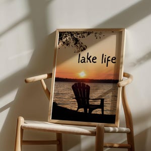 Lake Life Print, Lakehouse Decor, Digital Download, Lake House Wall Art, Lake House Prints, Adirondack Chair, Summer Wall Art Decor