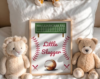 Dekoracje do pokoju dziecięcego z motywem sportowym, Dekoracje do pokoju dziecięcego z motywem baseballu, Sztuka ścienna do pokoju dziecięcego, Sztuka ścienna do pokoju dziecięcego, Mały pałkarz, Zestaw nadruków z motywem baseballu