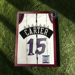 Carter Signed #15 T. Raptors White Basketball Jersey - Beckett QR Code, Sticker - With/without Frame (Read Descr)