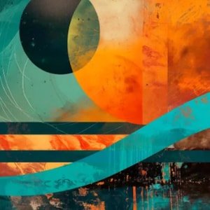 Orange and green geometric abstract art print