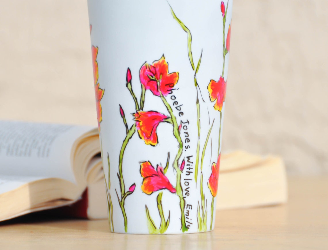 Personalized Ceramic Travel Mug Made to Order Flower EcoCup Etsy