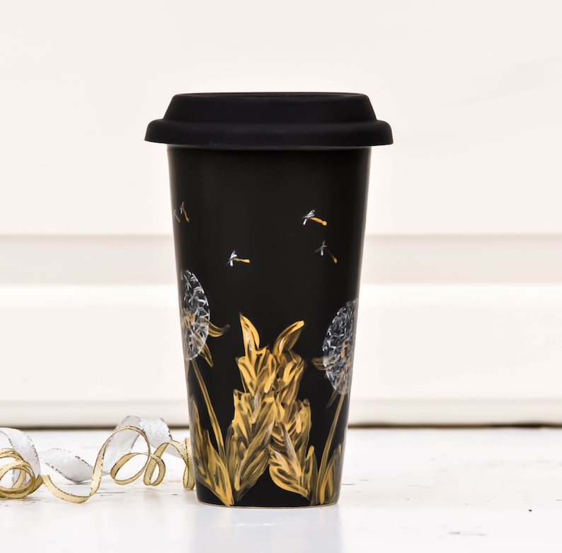 Chalkboard Ceramic Travel Mug Gold and silver Porcelain Etsy