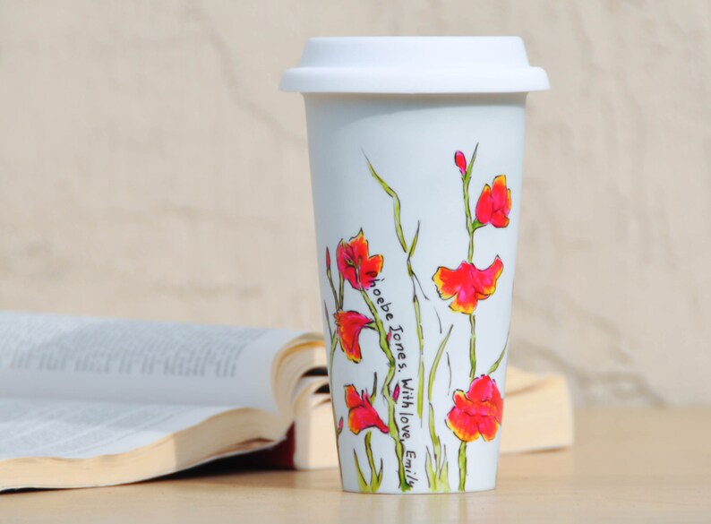 Personalized Ceramic Travel Mug Made to Order Flower EcoCup Etsy