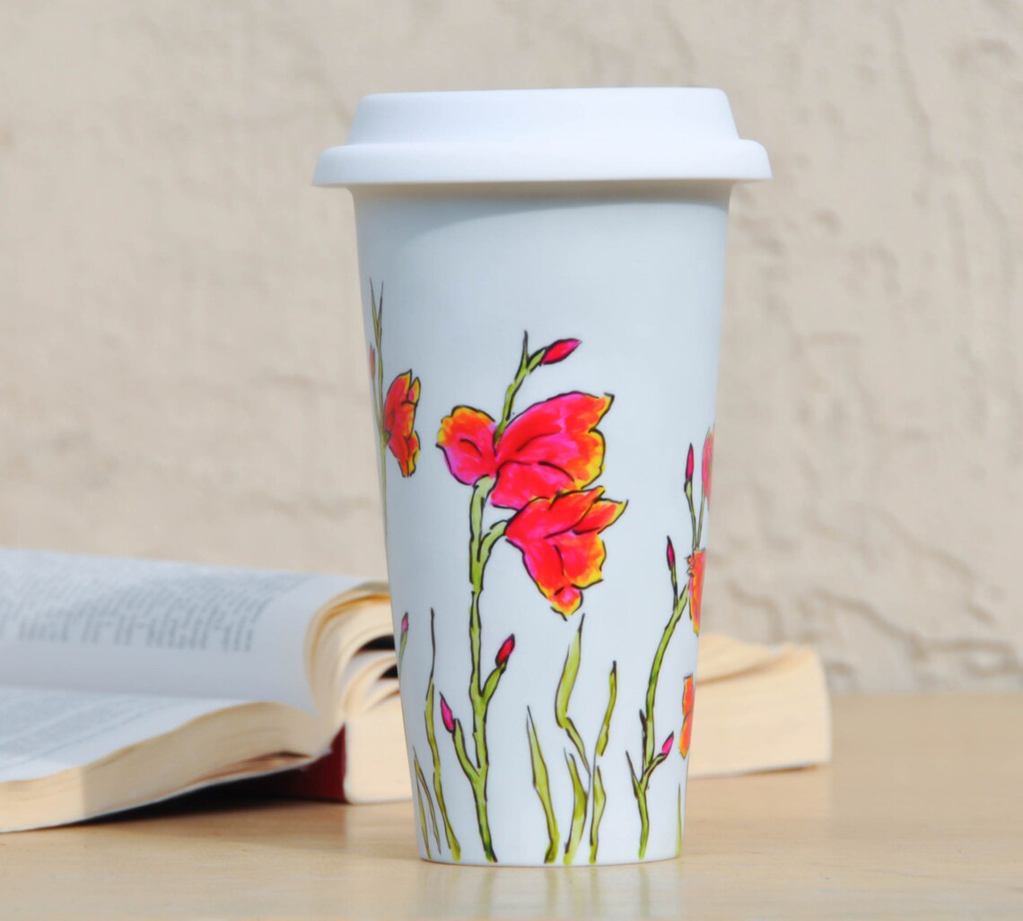 flower travel mug cup