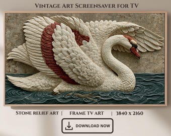 Swan Stone Relief Art, Vintage Frame TV Screensaver (Digital Download)