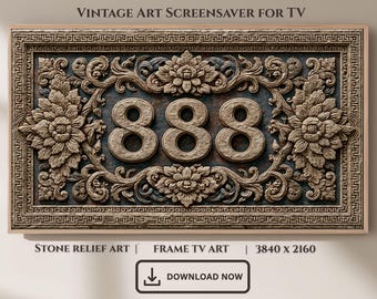 Ornate Floral 888 Stone Relief Frame TV Art, Botanical Wall Decor (Digital Download)