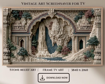 Enchanted Waterfall Grotto Stone Relief Frame TV Art (Digital Download)