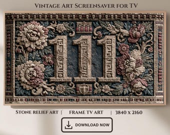 Ornate Floral 111 Stone Relief Frame TV Art, Botanical Wall Decor (Digital Download)