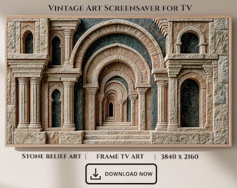 Stone Relief Archway Frame TV Art, Classical Corridor Screensaver (Digital Download)
