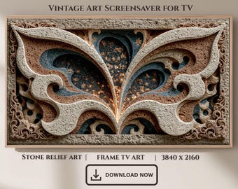 Abstract Butterfly Stone Relief Frame TV Art, Ethereal Nature Screensaver (Digital Download)