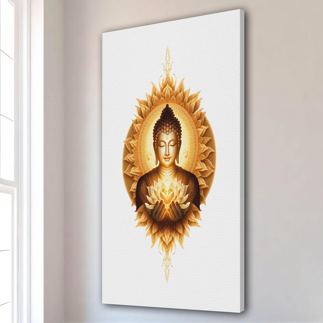 Golden Buddha Canvas | Lotus Mandala Art | Spiritual Wall Decor ...