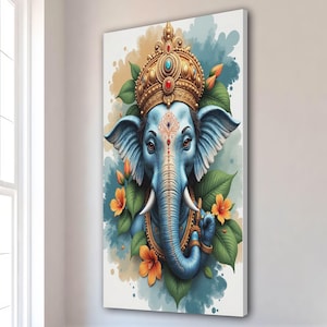 Sacred Ganesha Leinwand Kunst | Leinwanddruck Hindu Gott Ganesha | Spirituelle indische Elefantengottheit Dekor | Ganesha Tempel Leinwand Poster