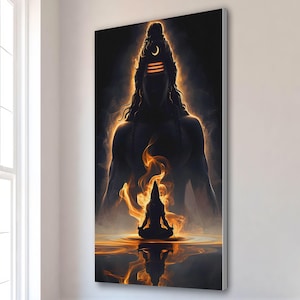 Lord Shiva Wall Art | Hindu God Canvas | Spiritual Home Decor | Mahadev Poster Print | Trishul Canvas Painting | Sacred Indian Art