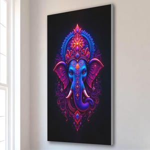 Lord Ganesha Canvas Art | Radiant Hindu Wall Decor | Light Touch Ganesh Poster | Spiritual Elephant Canvas | Sacred India Artwork
