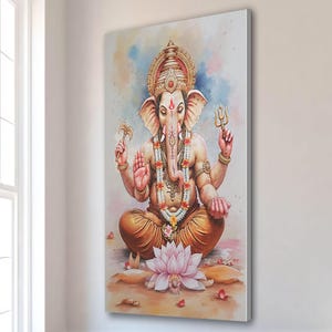 Sacred Ganesha Leinwand Kunst | Leinwanddruck Hindu Gott Ganesha | Spirituelle indische Elefantengottheit Dekor | Ganesha Tempel Leinwand Poster