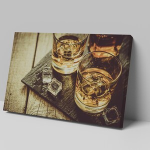 Whiskey Glass Canvas Art | Rustic Bar Wall Print | Bourbon Lounge Decor | Gift for Him | Vintage Liquor Poster