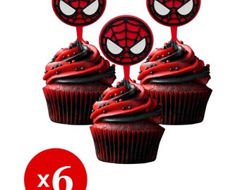 Spiderman Cupcake Toppers – Set of 6 for Birthday Party