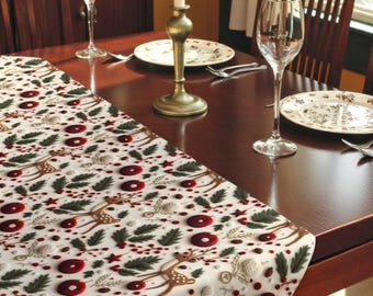 Geborduurde kersttafelloper – rendierdecoratie, 40 x 150 cm