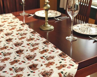 Kersttafelloper geborduurde peperkoek – geweven tafeldecoratie voor de feestdagen