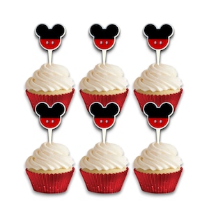 Mickey Mouse Cupcake Toppers – Set of 6 for Birthday Party