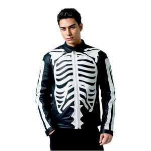 Handmade Black Skeleton Bone Jacket – Men’s Gothic Biker Leather for Halloween,Streetwear & Cosplay