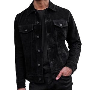 Olive Suede Leather Trucker Jacket: Vintage Western Biker Style