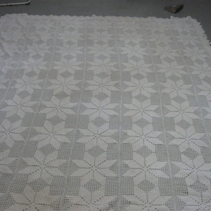 Vintage Hand Crocheted Bedspread - 84" x 95"