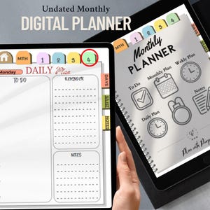 Undated Monthly Digital Planner: Goodnotes iPad PDF Template