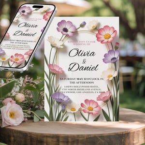 Editable Wildflower Wedding Invitation Template, Printable Wedding Invitation, Wedding Invitation