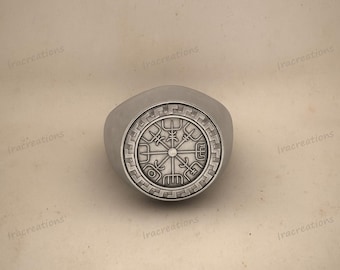 925 Sterling Silver Vegvisir Ring – Viking Compass Signet Ring, Norse Guidance & Protection Symbol, Handmade Jewelry for Men and Women