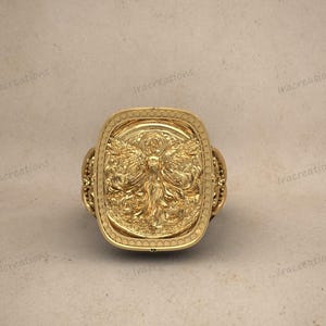 Spiritual gothic jewelry angel ring in sterling silver.