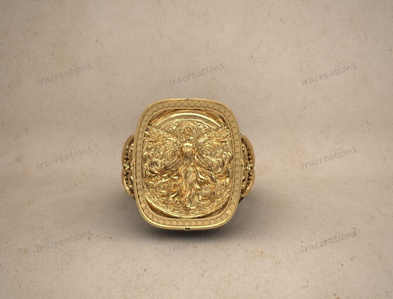 Spiritual gothic jewelry angel ring in sterling silver.