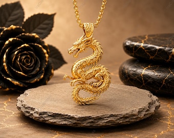 Drachen Anhänger Halskette Vergoldet 925 Sterling Silber Keltisch Wikinger Drache Schmuck Fantasy Mythologie Statement Geschenk