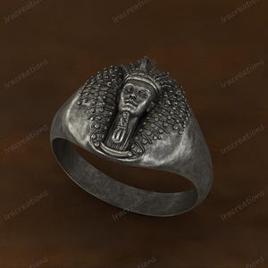 925 Sterling Silver Pharaoh Ring | Tutankhamun Ancient Egypt Jewelry | Handmade Unisex Egyptian King Ring | Mens Statement Signet Ring Gifts