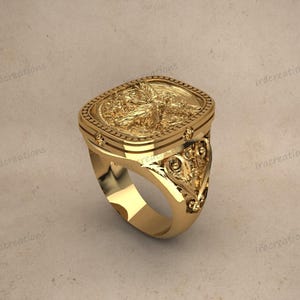 Silver archangel signet ring for men and women.