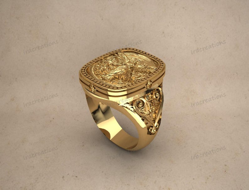 Silver archangel signet ring for men and women.