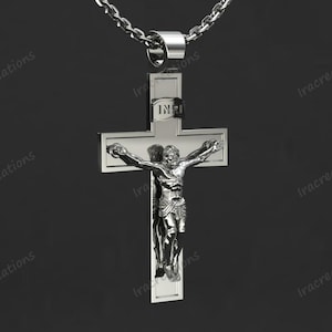 14K Gold-Plated Crucifix Pendant Necklace Jesus with INRI Engraving Christian Jewelry Religious Gift for Men Women Faith Devotion
