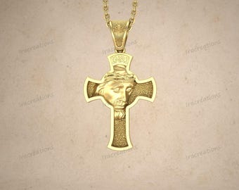 Ciondolo crocifisso in argento sterling 925 placcato oro 14k con Gesù sulla croce e iscrizione INRI / Regalo di gioielli religiosi cattolici cristiani