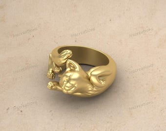 925 Sterling Silver Sleeping Cat Ring | Adjustable Cat Lover Jewelry | Handmade Animal Ring | Cute Cat Gift for Women & Girls | Kitty Ring