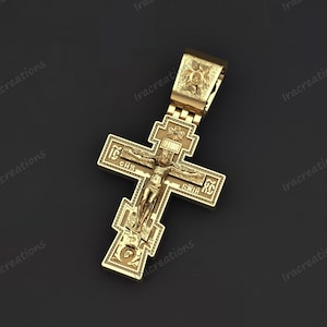 Collier croix orthodoxe | Pendentif crucifix IC XC en argent sterling | Cadeaux chrétiens plaqués or 14 carats pour hommes et femmes
