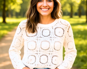 Crochet Circle Motif Sweater Pattern – Beginner Friendly Boho Pullover (PDF Pattern)